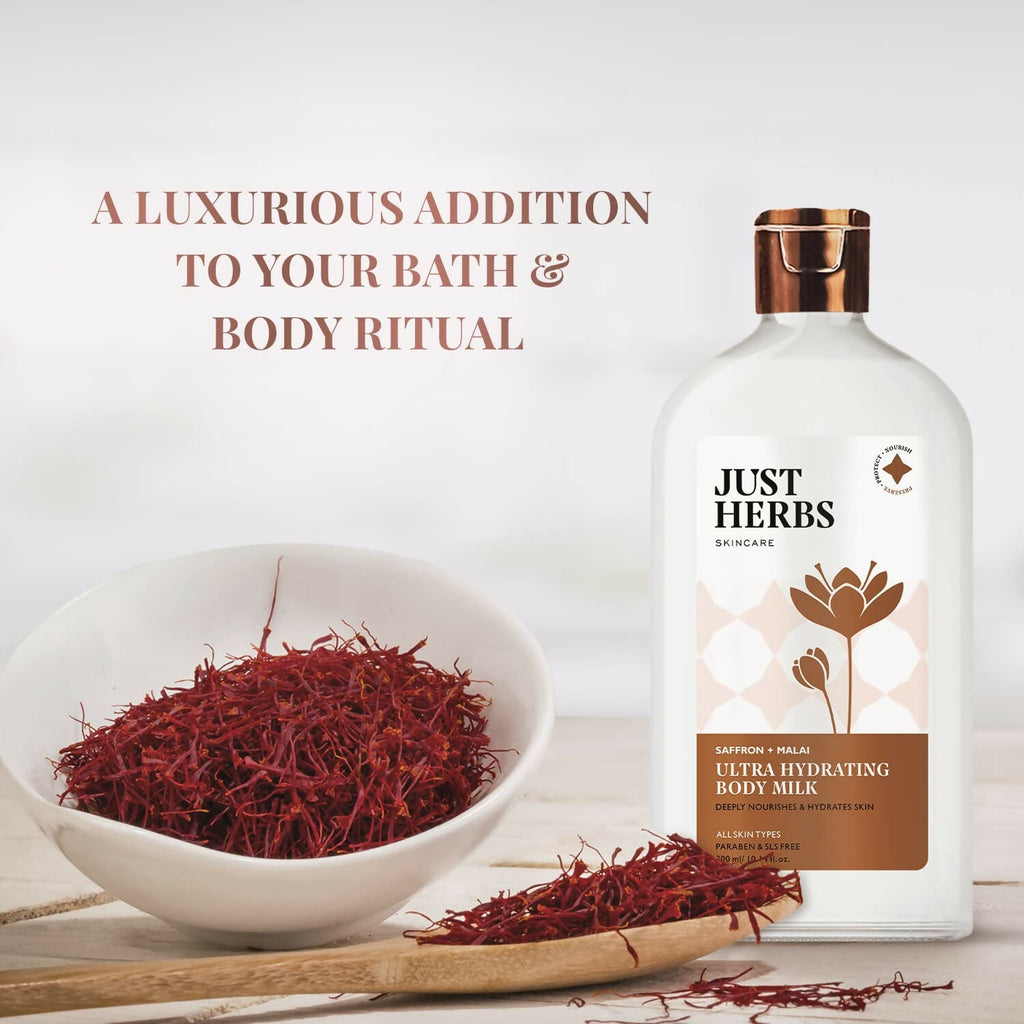 Just Herbs Saffron + Malai Nourishing Body Milk Lotion | Grocsy