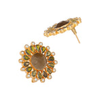 Nuyug 22K Gold Plated Faux Smoky Quartz & Crystal Studded Contemporary Floral Studs | Grocsy