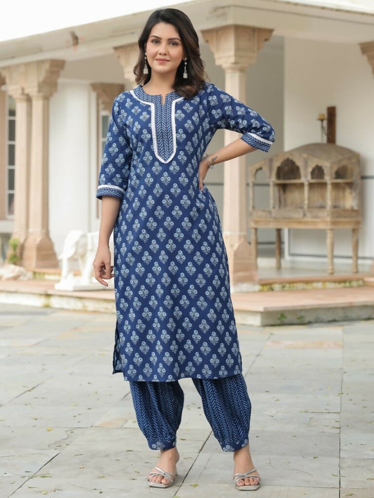 Aramya Straight Soft Cotton Floral Print Women's Kurta - Blue | Grocsy