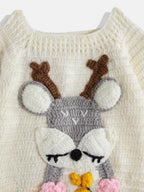 Chutput Kids Woollen Hand Knitted Full Sleeves Deer Detail Sweater For Baby Boys - Cream | Grocsy