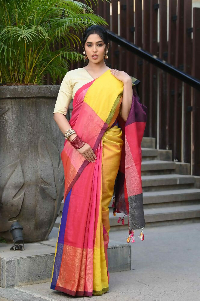 Beatitude Multicolor Tissue Silk Saree | Grocsy