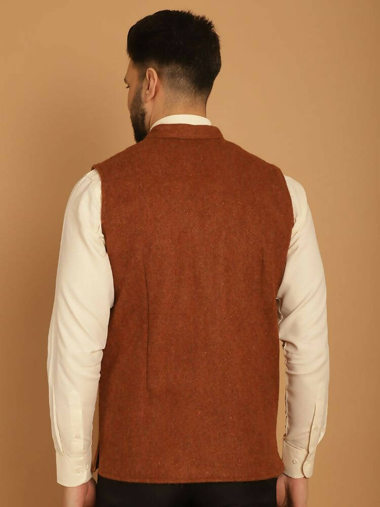 Even Apparels Pure Wool Nehru Jacket - Brown | Grocsy