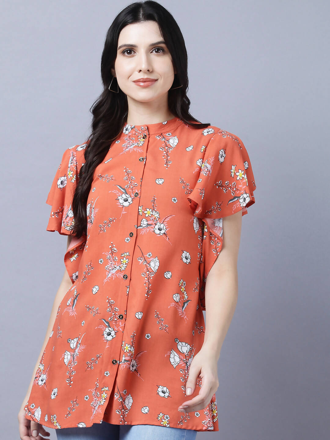 Myshka Stylish Orange Viscose Short Sleeve Women's Top | Grocsy