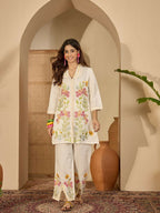 Joban Fashion Women Cream Roman Silk Embroidered Stitched Kurta Set | Grocsy