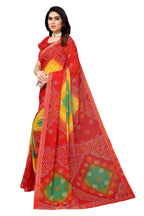 Vamika Ethnic Fire Red Printed With Lace Saree | Grocsy