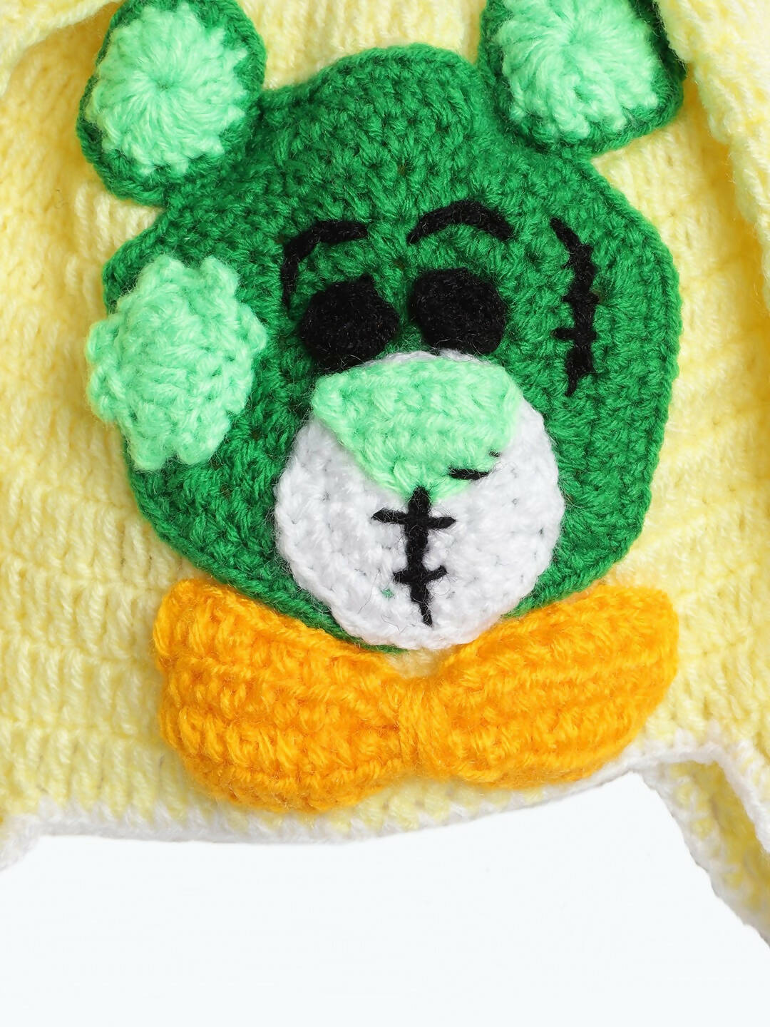 Chutput Kids Woollen Hand Knitted Bear Detail Cap - Yellow | Grocsy