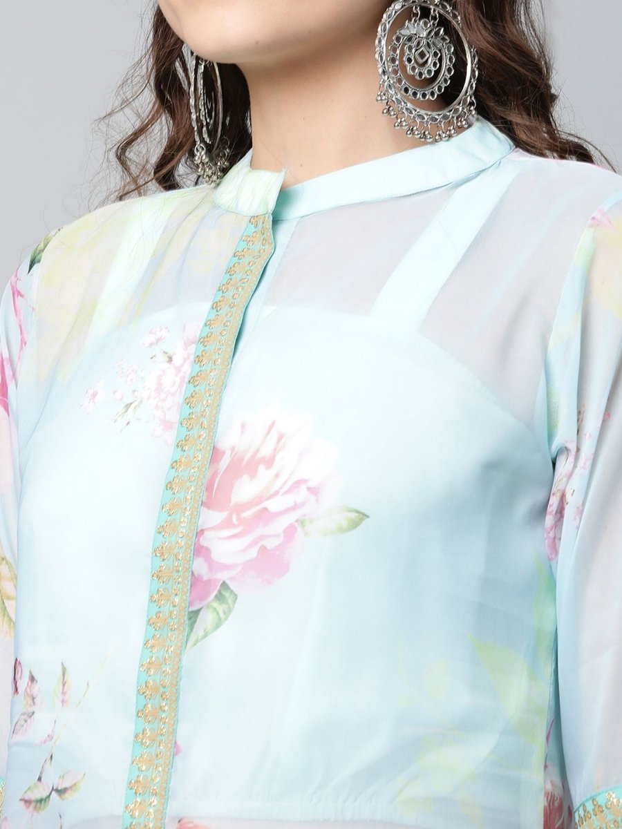 Ahalyaa Women Sea Green Floral Printed Top With Kurta | Grocsy