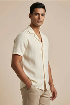 Sera — Cream Linen Shirt by Hilo Design | Grocsy