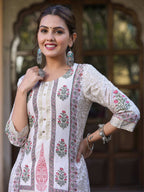 Juniper Women's Pink Viscose Shantoon Festive Printed Straight Kurta | Grocsy