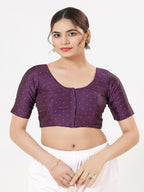 Joban Fashion Wine Taffeta Silk Elbow Sleeveless Front Open Blouse | Grocsy