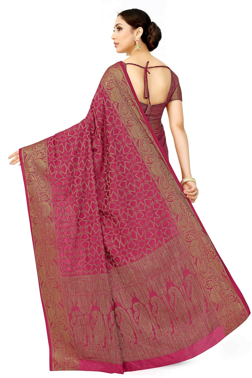 Mimosa Women's Pink Patola Art Silk Saree | Grocsy