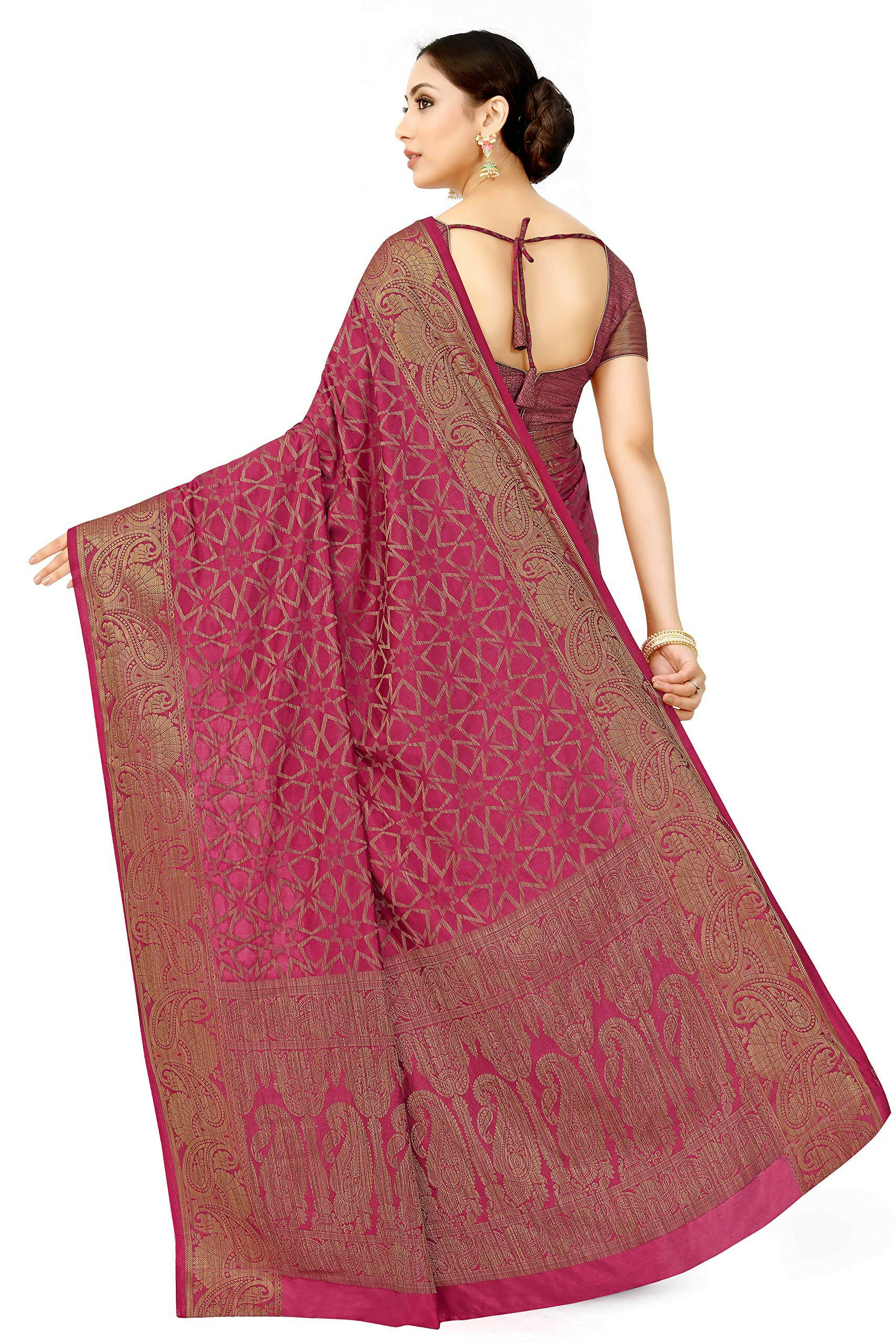 Mimosa Women's Pink Patola Art Silk Saree | Grocsy