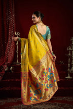 Joban Fashion Yellow Paithani Silk Blend Butti Saree | Grocsy