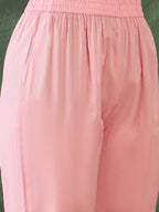 The52 Women's Beautiful Thread Work Cotton satin Fabric Flared Kurta Pant and Dupatta Set-Peach | Grocsy