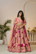 Kesar Fab Orange Banarasi Silk Embroidered Lehenga | Grocsy