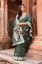 Joban Fashion Emerald Green Banarasi Katan Pure Handloom Banarasi Silk Saree | Grocsy