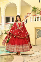 Joban Fashion Red Georgette Sequence Embroidery Work Kurta Set | Grocsy