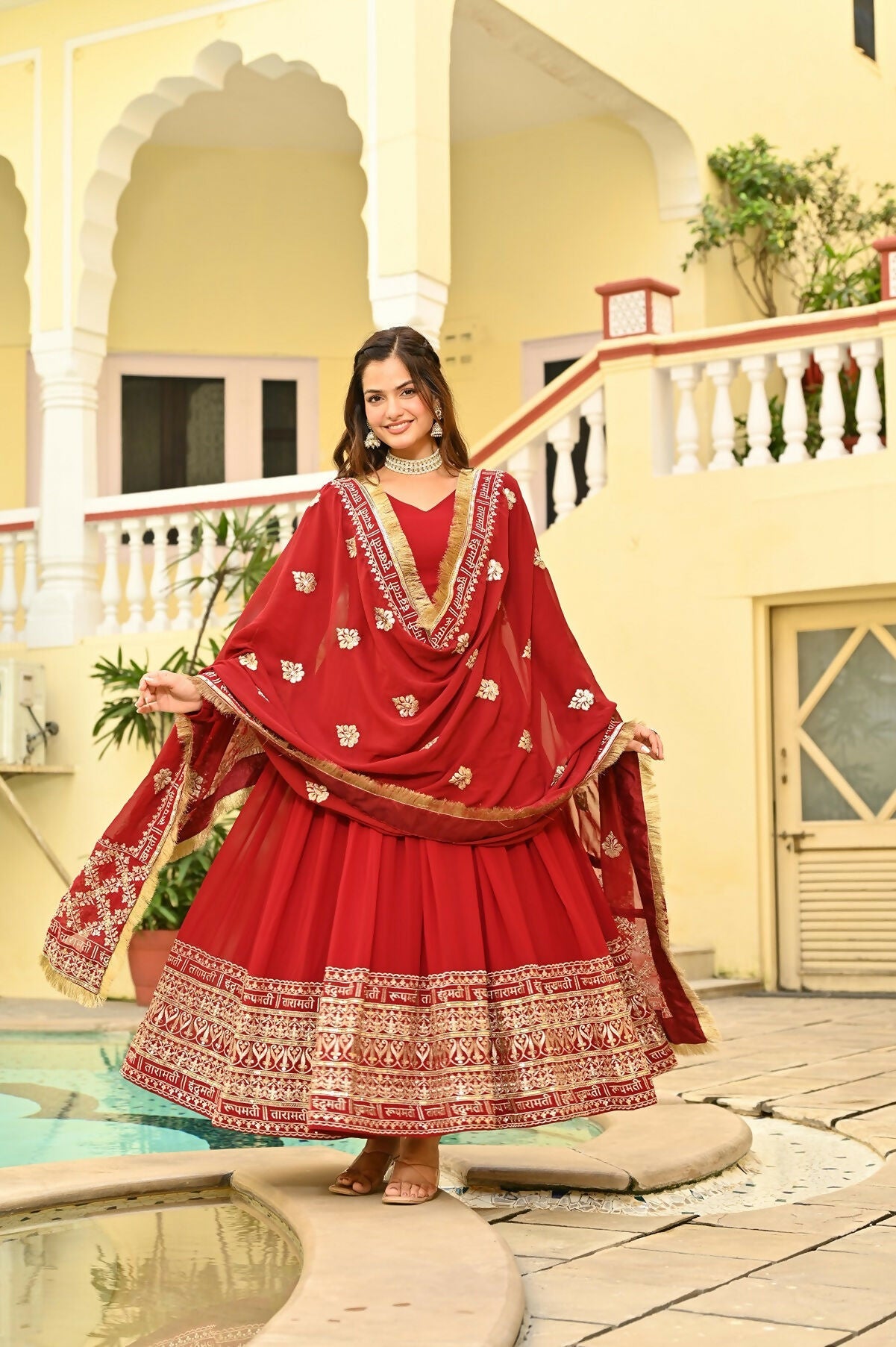 Joban Fashion Red Georgette Sequence Embroidery Work Kurta Set | Grocsy
