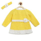 ChutPut Hand knitted Crochet Haldi Wool Dress For Baby Girls - Yellow | Grocsy