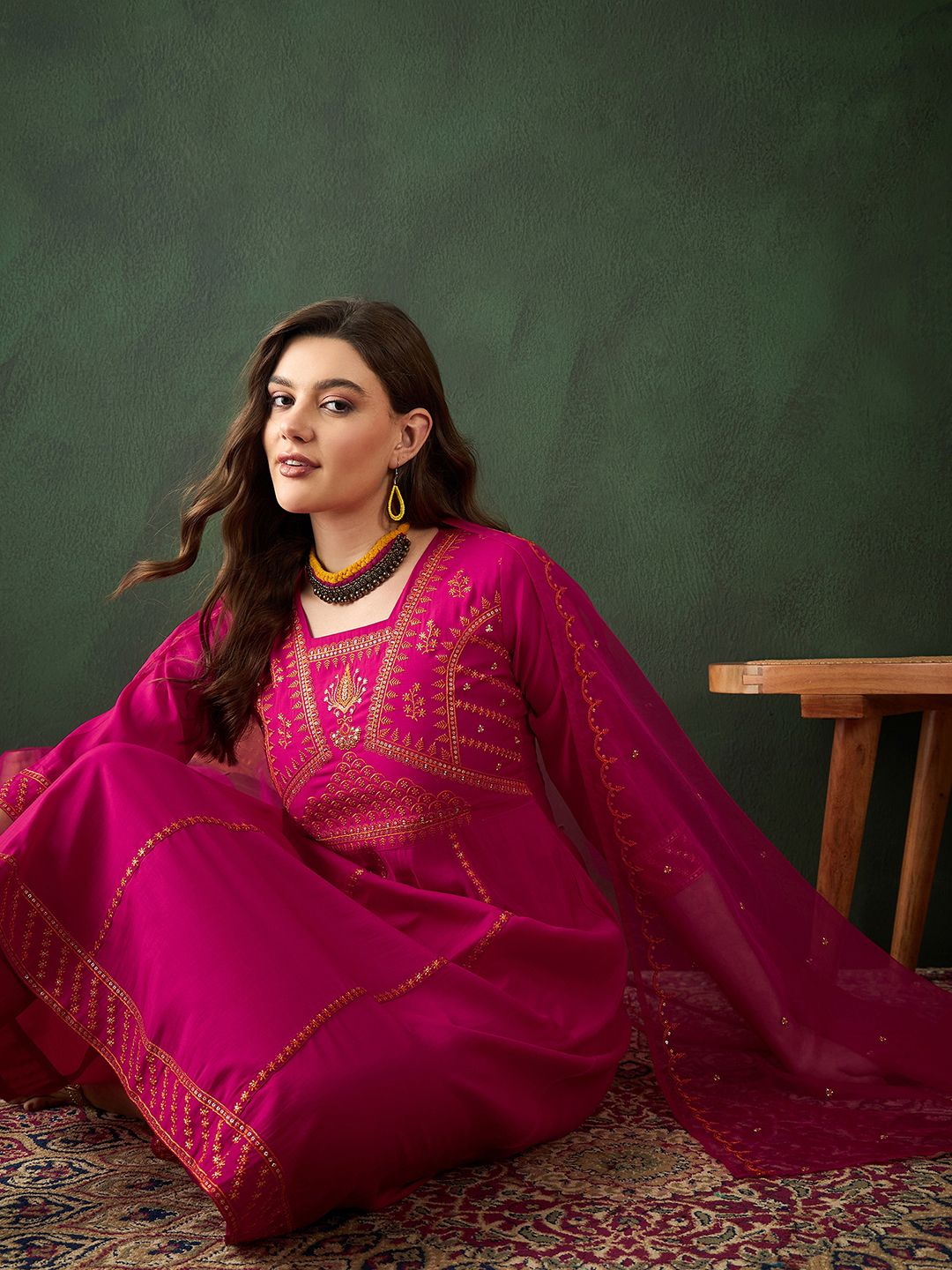 Sangria Embroidered Kurta & Trouser With Dupatta | Grocsy