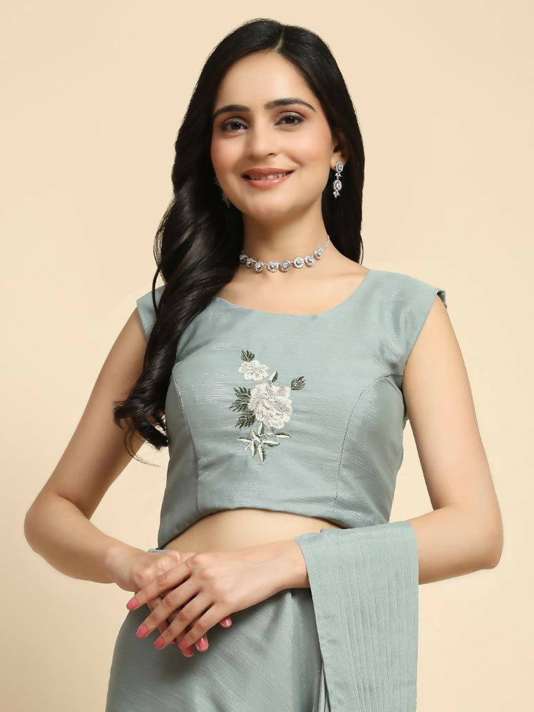 Grey Chiffon Solid Ready to wear Saree with stitched Blouse - Aayan | Grocsy