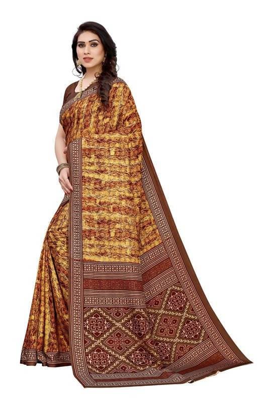 Vamika Printed Yellow Crepe Silk Saree (ICE YELLOW ) | Grocsy