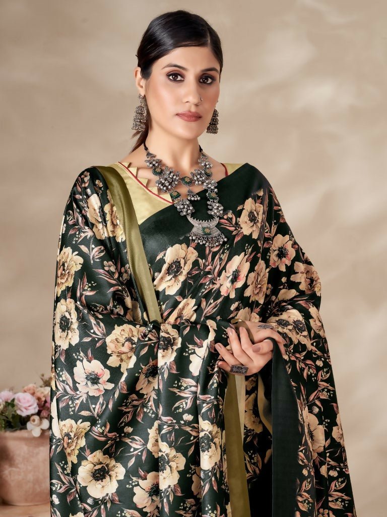 Aayaa Designer Winter Collection Printed Saree With Shawl - Multi Color | Grocsy
