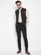 Even Apparels Black Merino Men Woven Nehru Jacket PW668 | Grocsy