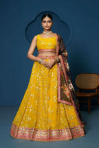 Yellow Floral Georgette Sequence Work Lehenga Choli - Jihu Culture | Grocsy