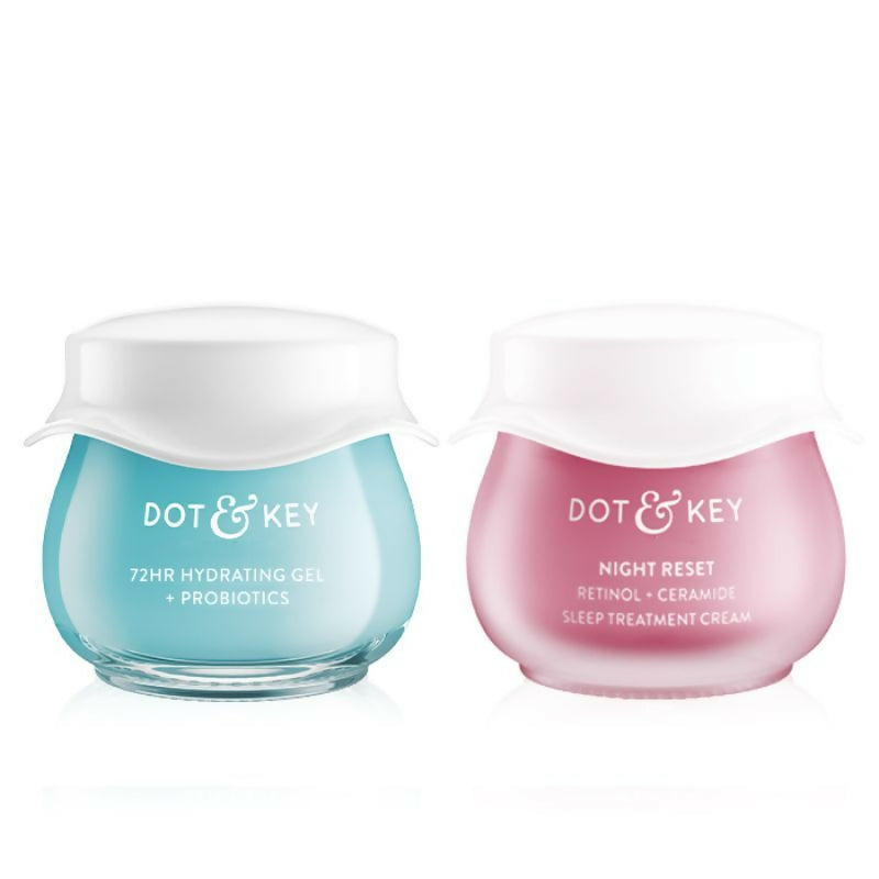 Dot & Key AM PM Routine With Hyaluronic Acid- 72HR Hydrating Probiotics Gel & Retinol Night Cream | Grocsy
