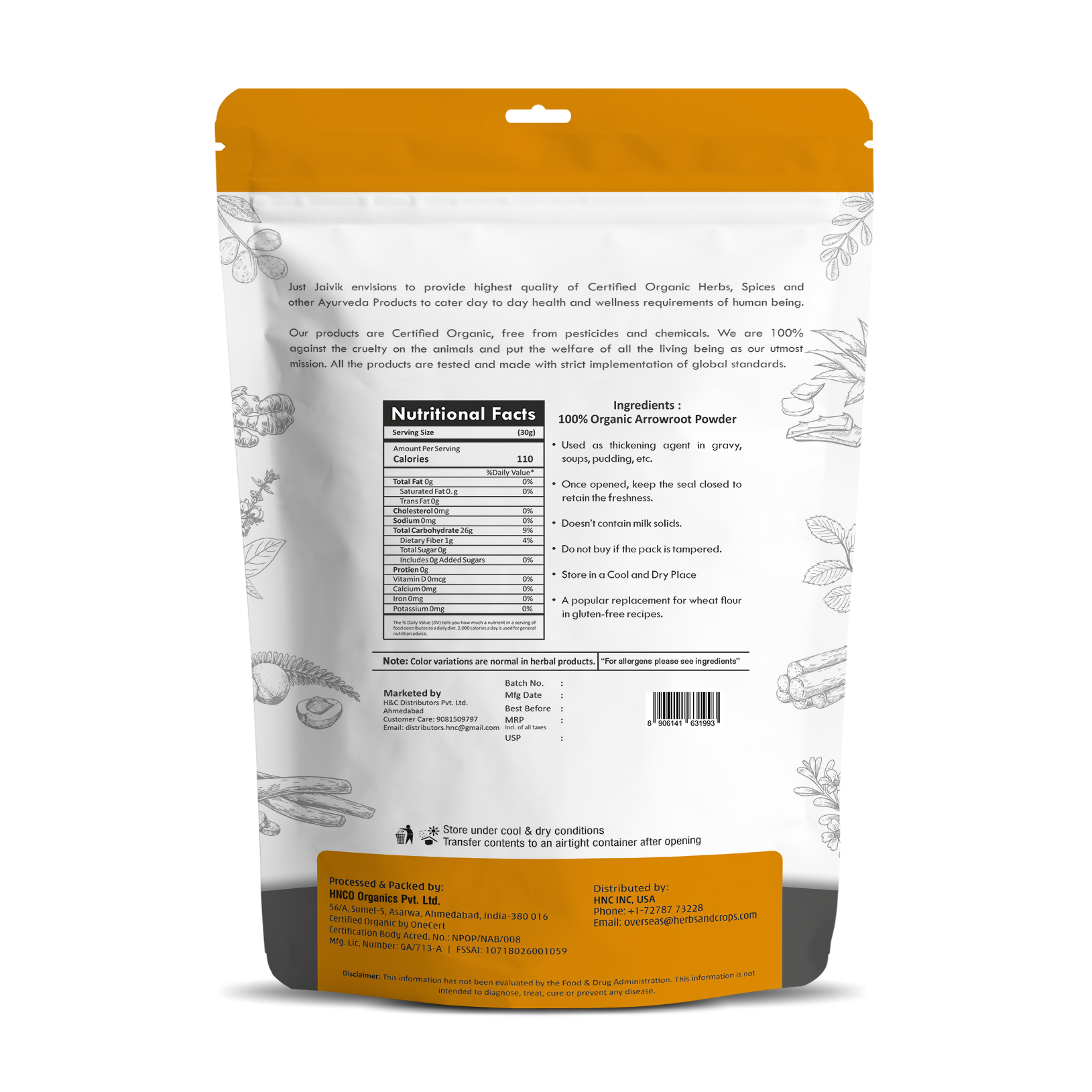 Just Jaivik Organic Arrowroot Powder | Grocsy