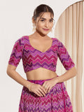 Joban Fashion Purple Chiffon Padded Blouse With Square Neck Elbow Sleeves | Grocsy