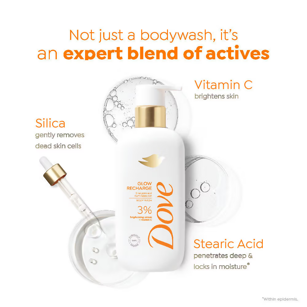 Dove Glow Recharge Exfoliating & Acne Clear Serum Body Wash Combo | Grocsy