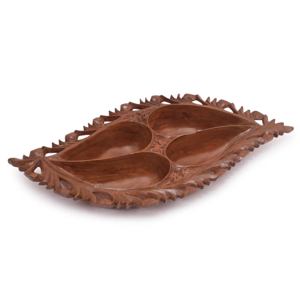 Nizalia Carved Chinar Leaf Handmade Walnut Wood Serving Bowl - Limited Time Offer | Grocsy