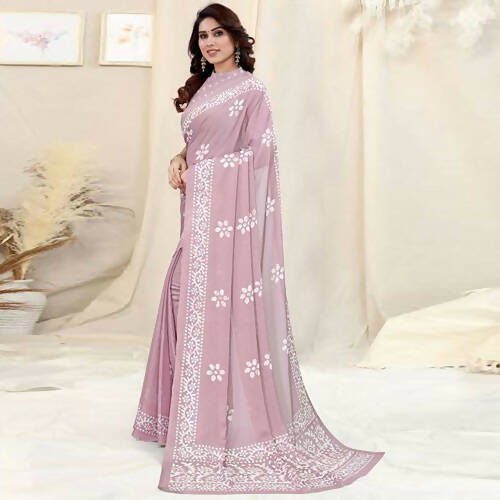 Women's Partywear Designer Pink Chinon Shiffon Fancy Saree - Dyuti | Grocsy