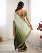 Exclusive Collection Pista Green Party Wear Chinon Salk Saree | Grocsy