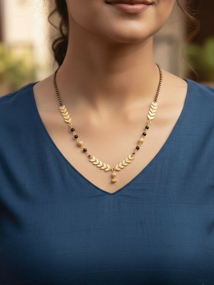 NVR Women Gold Plated Black Beaded Short Design Mangalsutra | Grocsy