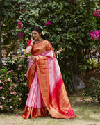 DEIANA'S Beautiful Designer Golden zari Soft Lichi Silk Saree - Baby pink | Grocsy