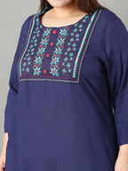 Sztori Plus Size Floral Yoke Design Thread Work Straight Kurta | Grocsy