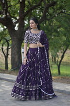 Vastranavya Faux Blooming With Sequins And Thread Embroidered Work Lehenga Choli With Dupatta - Purple | Grocsy