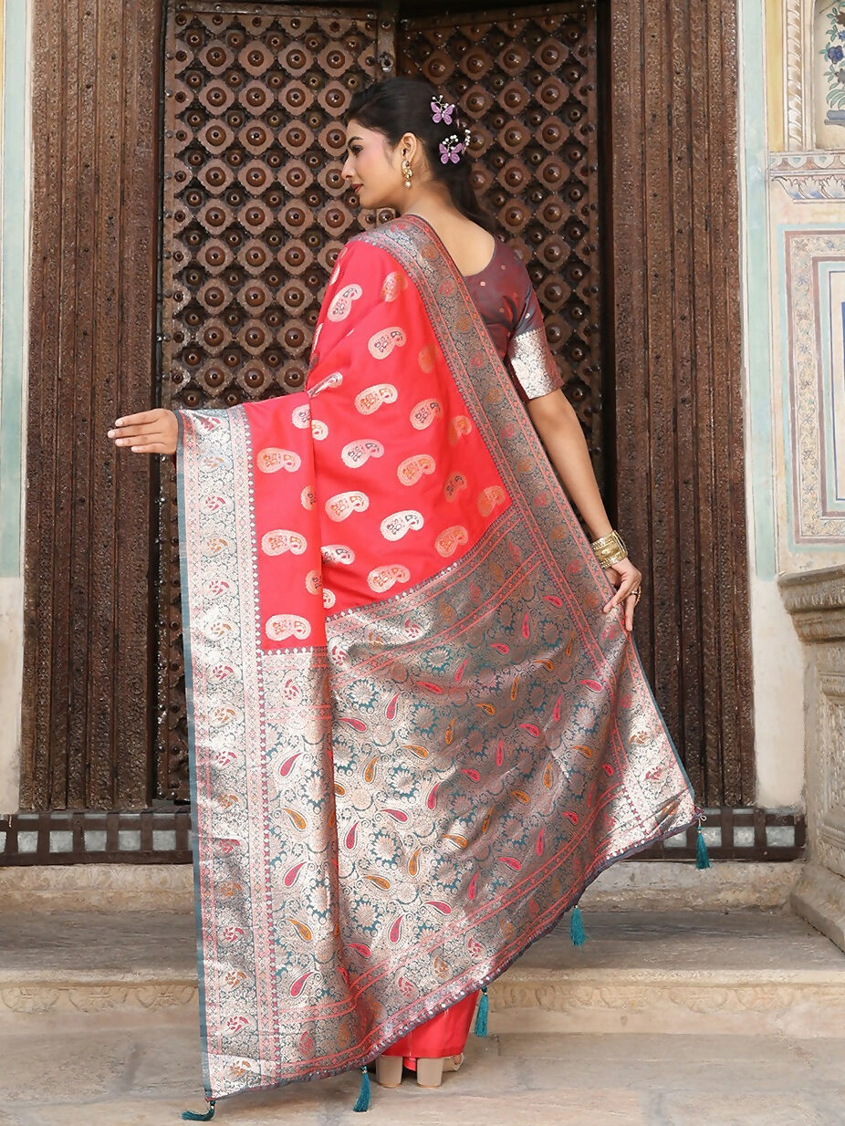 Shree Shyam Fashion Red Silk Saree | Grocsy