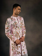 Pink Hand Embroidered Indowestern Sherwani by Hilo Design | Grocsy