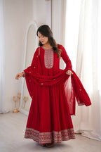 Lehenga Mart Designer Anarkali Suit With Kurta, Dupatta For Women-Dark Red | Grocsy