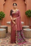 Vastranavya Mauve Muga Cotton Meenakari & Azarakh Pallu Saree with Contrast Blouse | Grocsy