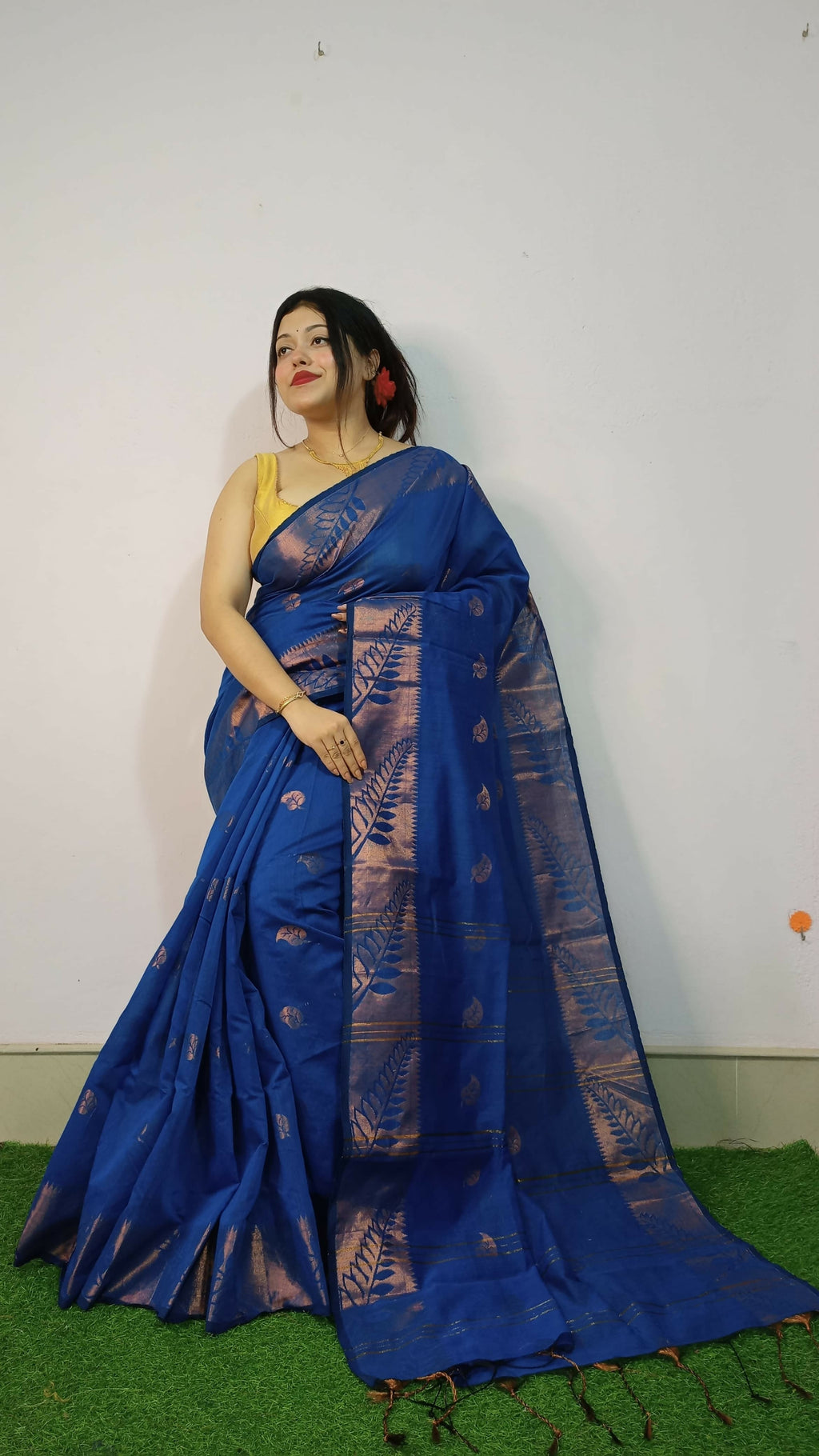 Exclusive Collection Beautiful Blue Cotton Silk Woven Handloom Saree With Running Blouse Piece | Grocsy