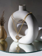 Layered Kundan and Pearl Gold Neckpiece (gold) - Ruby Raang | Grocsy