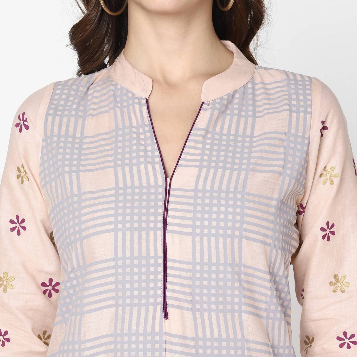 Cheera Hand Block Print Pale Pink Anarkali Kurta (MAAI-062K) | Grocsy