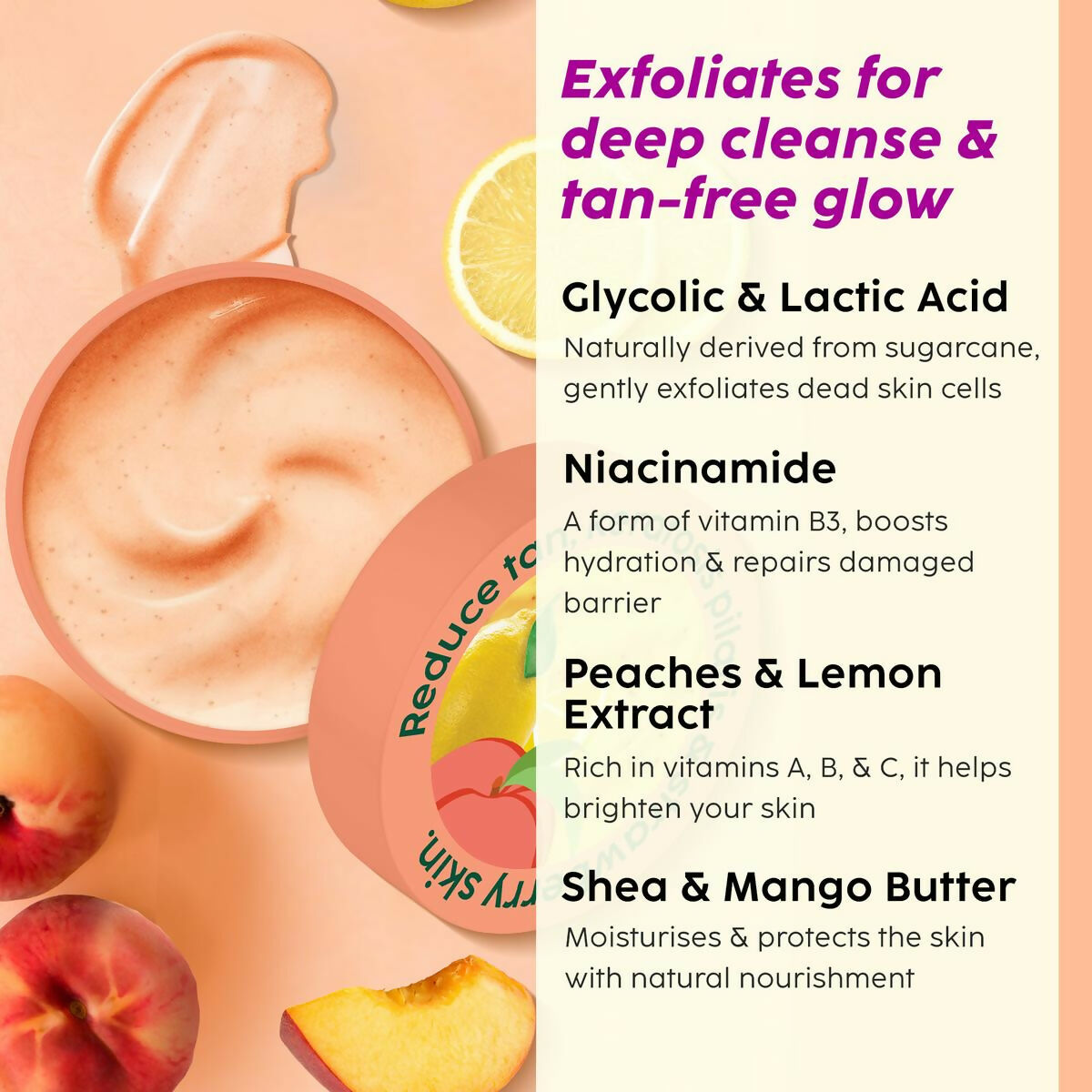 PLIX The Plant Fix Peaches & Lemon Detan Pair with Bump Eraser Body Scrub & SPF15 Body Lotion | Grocsy