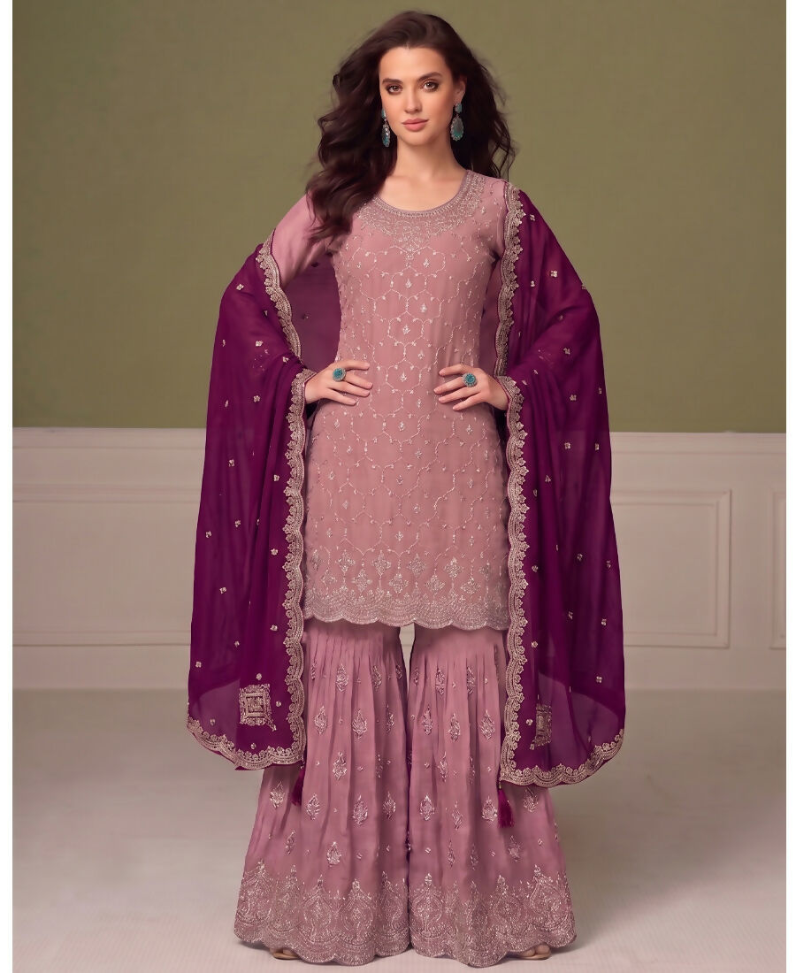 KC Heavy Chinon Peach Salwar Suit For Women Ethnic Wear | Grocsy