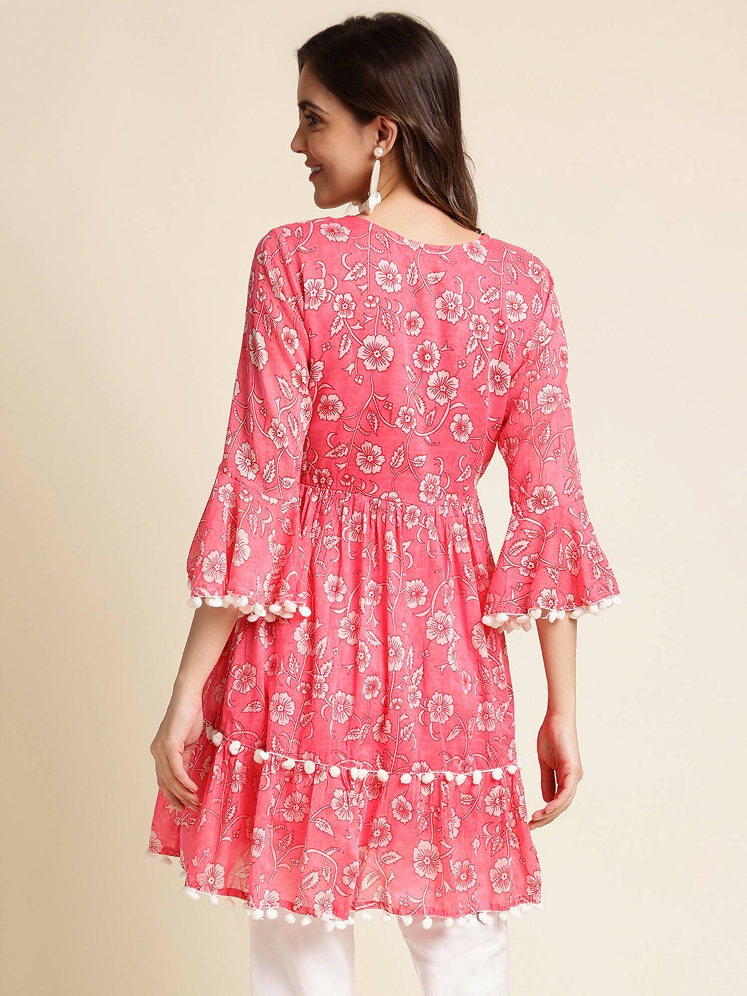 Pink Cotton Floral Printed Top - Himanshi | Grocsy